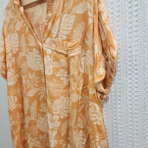 Sonoma Tropical Floral Button Front Blouse Orange Cream Plus Size 3X Rayon - Picture 8 of 12